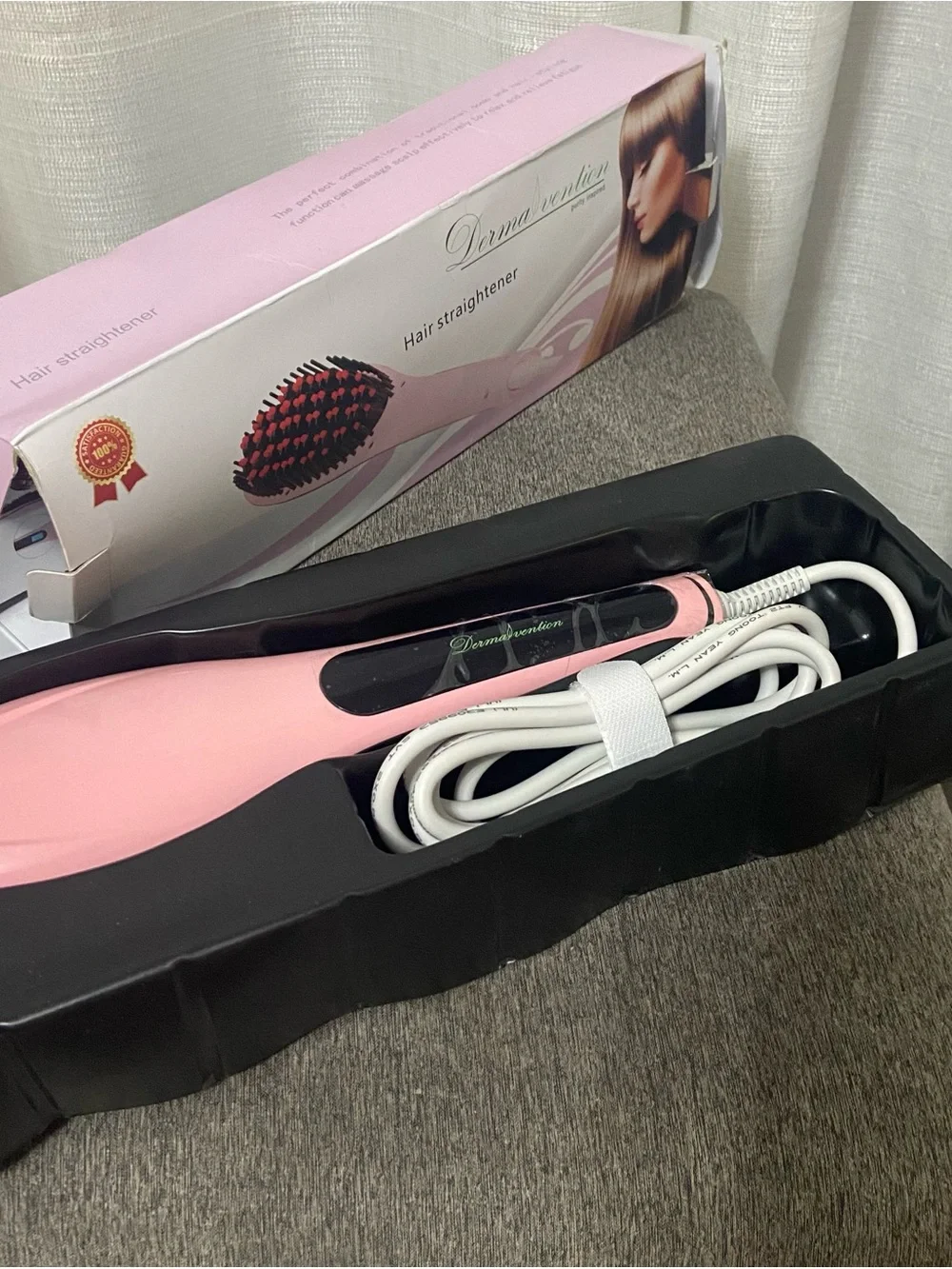 Pink Electric Hair Straightening Brush - Unbranded